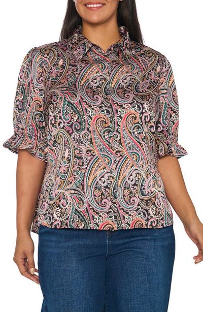 CeCe CeCe Paisley Satin Shirt with Balloon Sleeves