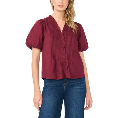 CeCe CeCe Pintuck Detail Cotton Voile Top