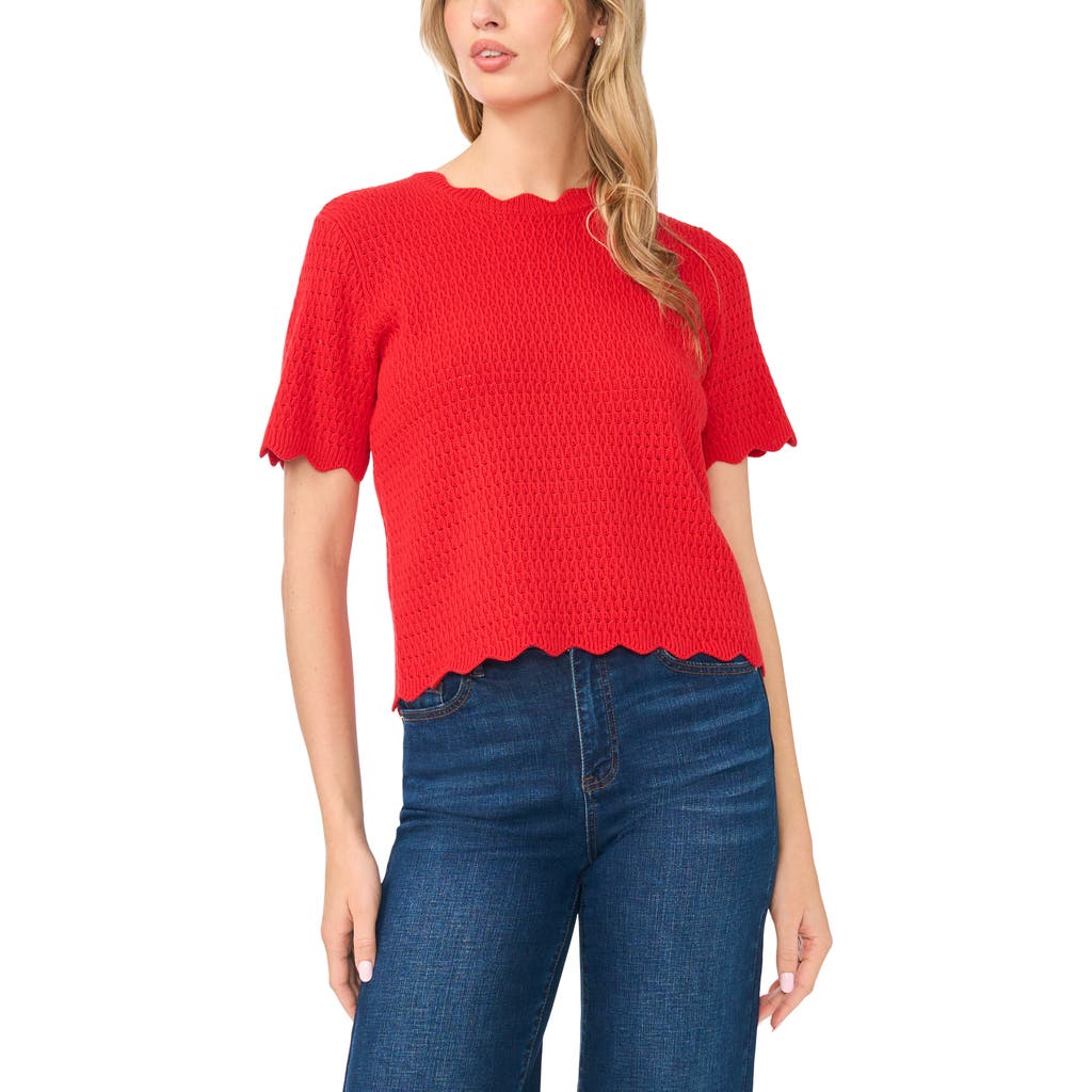 CeCe CeCe Pointelle Knit Scallop Trim Sweater
