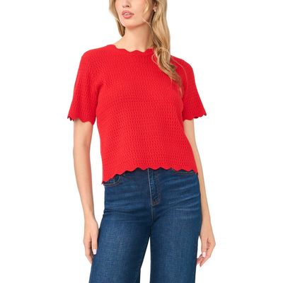 CeCe CeCe Pointelle Knit Scallop Trim Sweater