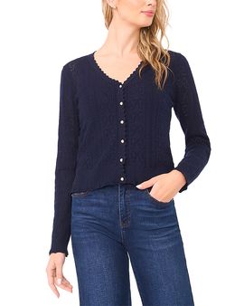 Cece CeCe Pointelle V Neck Cardigan Sweater