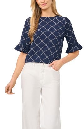 CeCe CeCe Print Ruffle Cuff Top