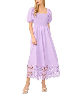 Cece CeCe Puff Sleeve Lace Hem Midi Dress
