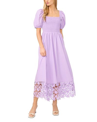 Cece CeCe Puff Sleeve Lace Hem Midi Dress