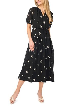 CeCe CeCe Puff Sleeve Tie Waist Midi Dress