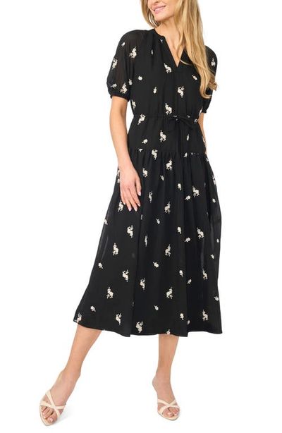 CeCe CeCe Puff Sleeve Tie Waist Midi Dress