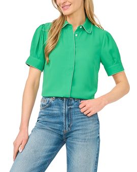 Cece CeCe Puffed Sleeve Picot Trim Blouse