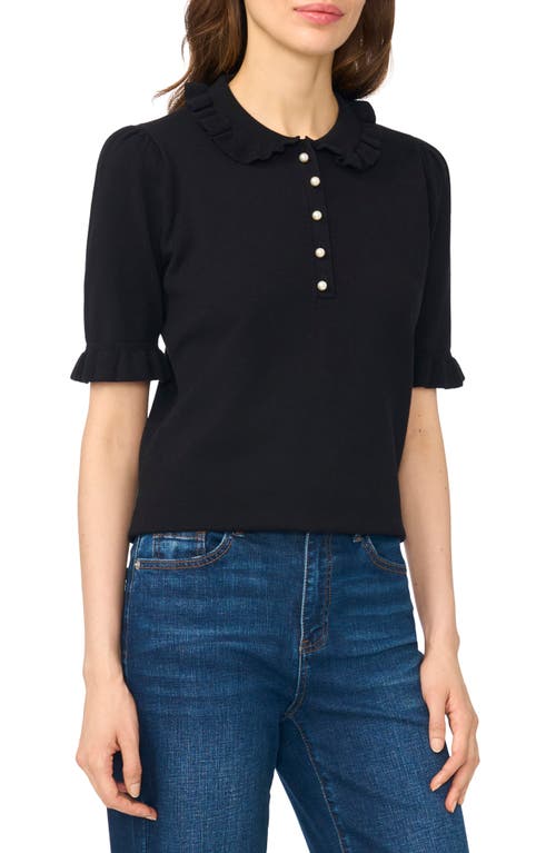 CeCe CeCe Ruffle Collar Short Sleeve Polo Sweater