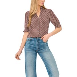 CeCe CeCe Ruffle Neck Button Front Shirt