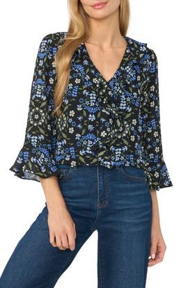 CeCe CeCe Ruffled V-Neck Crepe Top