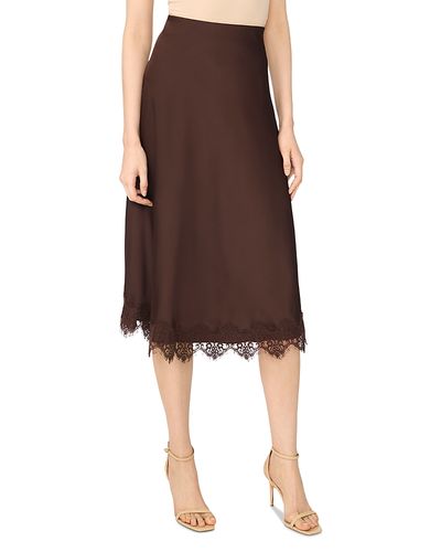 Cece CeCe Satin Lace Trim Midi Skirt