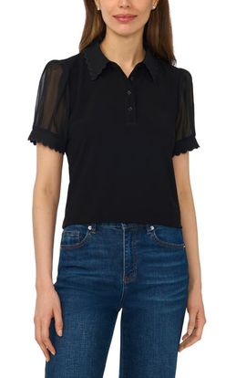 CeCe CeCe Scallop Trim Puff Sleeve Polo