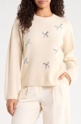 CeCe CeCe Sequin Bow Crewneck Sweater