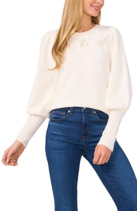 CeCe CeCe Sequin Floral Appliqué Sweater