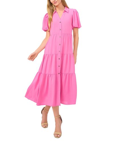 Cece CeCe Short Sleeve Tiered Maxi Shirt Dress
