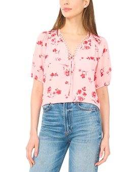 Cece CeCe Short Sleeve V Neck Pintuck Blouse