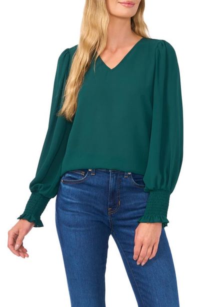 CeCe CeCe Smocked Cuff V-Neck Top