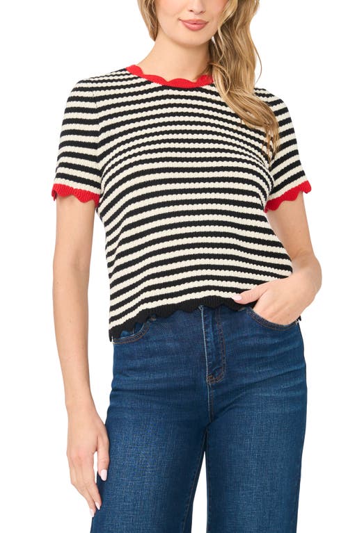 CeCe CeCe Stripe Pointelle Crewneck Sweater