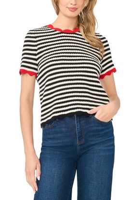 CeCe CeCe Stripe Pointelle Crewneck Sweater