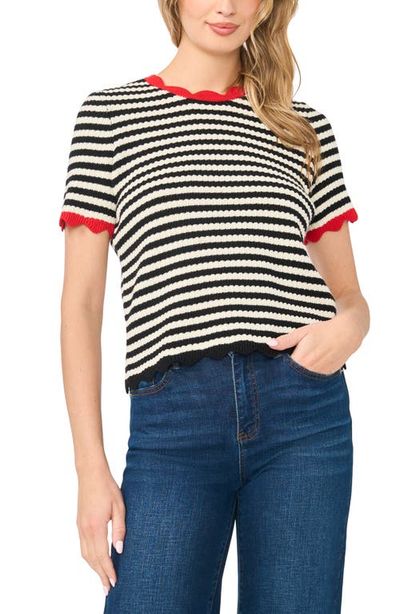 CeCe CeCe Stripe Pointelle Crewneck Sweater