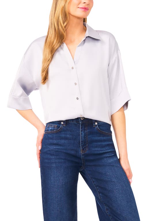 CeCe CeCe Three-Quarter Sleeve Satin Button-Up Shirt