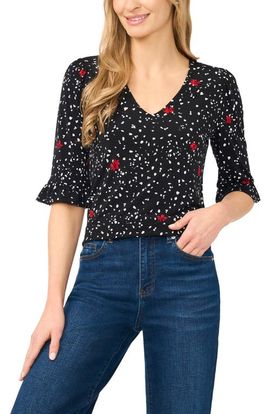 CeCe CeCe V-Neck Ruffled Cuff Top