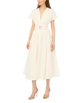 Cece CeCe V Neck Double Belt Midi Dress