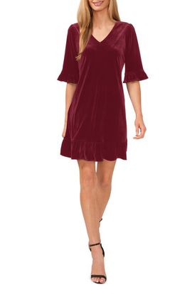 CeCe CeCe V Neck Elbow Sleeve Velvet Minidress