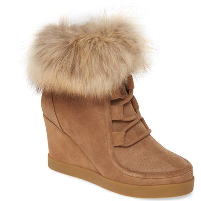 Cecelia New York Cecelia New York Holly Wedge Bootie with Genuine Fox Fur Trim