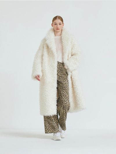 ceeci Shaggy Long Wool Blend Coat
