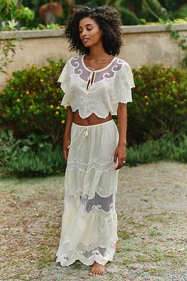 Celandine 100% Cotton Scalloped Maxi Skirt