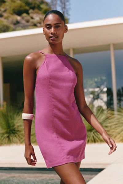 Celandine Linen Beaded Cross-Back Mini Dress