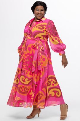 Celebrations by Sydney's Closet Celebrations by Sydney's Closet Long Sleeve Abstract Button Down Plus Size Dress