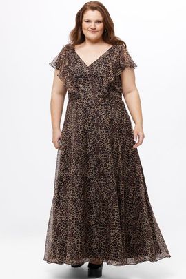 Celebrations by Sydney's Closet Celebrations by Sydney's Closet Short Sleeve V-Neck Plus Size Animal Print Dress with Slit 