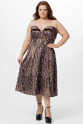 Celebrations by Sydney's Closet Celebrations by Sydney's Closet Strapless Animal Print Plus Size Tea Length Dress 