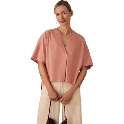 Celtic & Co. Celtic & Co. Short Sleeve V-Neck Dipped Hem Blouse