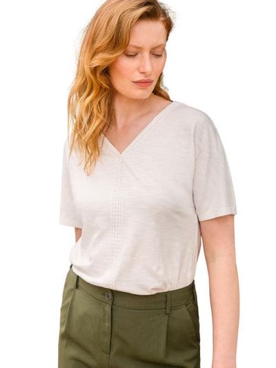 Celtic & Co. Celtic & Co. Slub Jersey V-Neck Trim Top