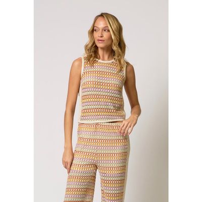 Central Park West Central Park West Celine Rainbow Crochet Sleeveless Knit Top 