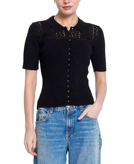 Central Park West Central Park West Women's Scarlet Lace Combo Button Up Sweater