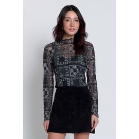 Central Park West Central Park West Wren Sheer Bandana Print Turtleneck Top
