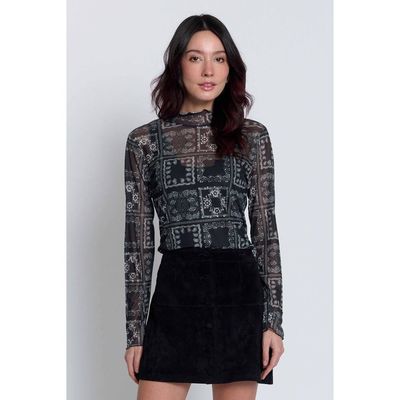 Central Park West Central Park West Wren Sheer Bandana Print Turtleneck Top