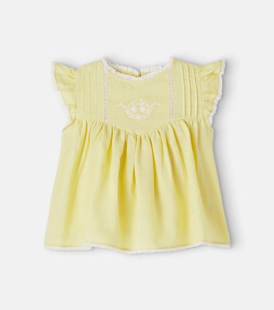C'era Una Volta C'era Una Volta Embroidered lace-trimmed ramie top