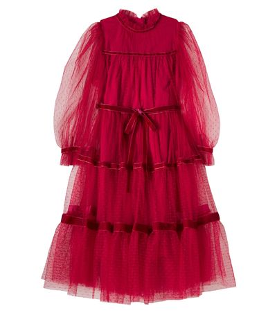 C'era Una Volta C'era Una Volta Valentina velvet-trimmed point d'esprit dress