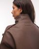 Cernucci Cernucci boxy faux leather funnel neck jacket in chocolate brown - 3