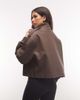 Cernucci Cernucci boxy faux leather funnel neck jacket in chocolate brown - 4