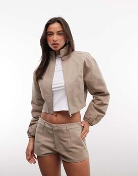 Cernucci Cernucci cropped funnel neck twill jacket in beige - part of a set-Neutral