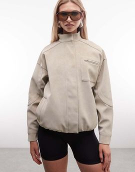 Cernucci Cernucci faux suede funnel neck jacket in brown