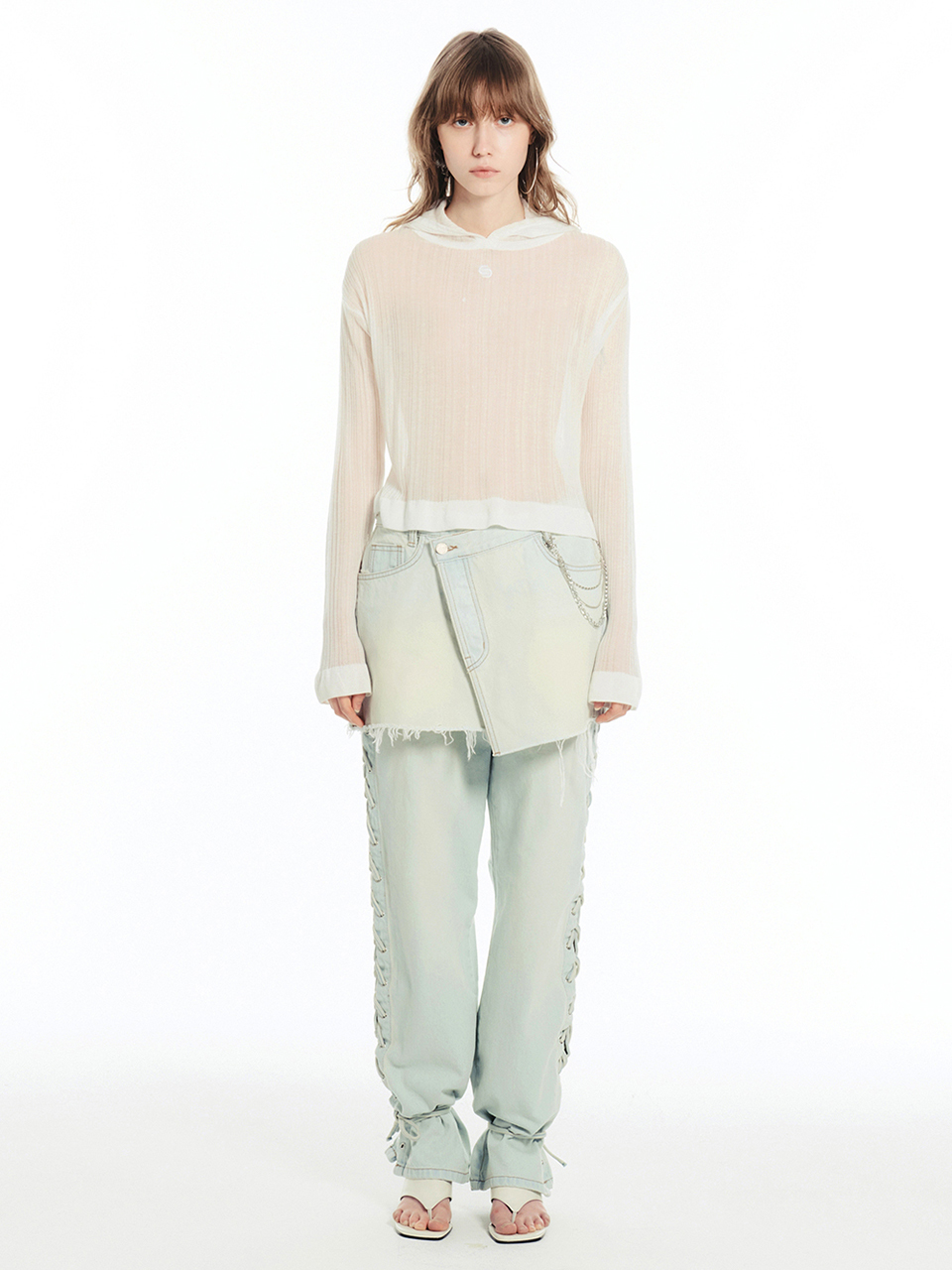 CERRIC Asymmetric Lap Denim Skirt - Light Blue