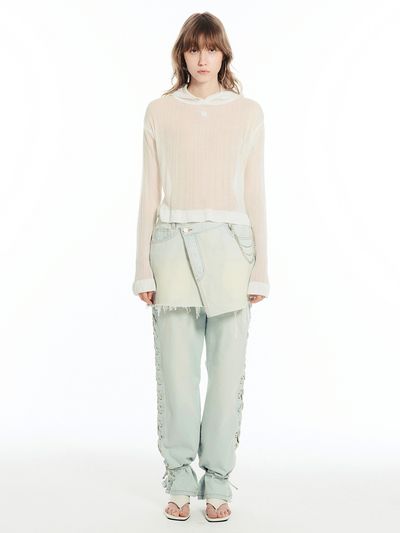 CERRIC Asymmetric Lap Denim Skirt - Light Blue