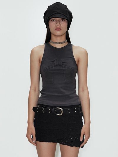 CERRIC Big Ribbon Sleeveless Top - Charcoal